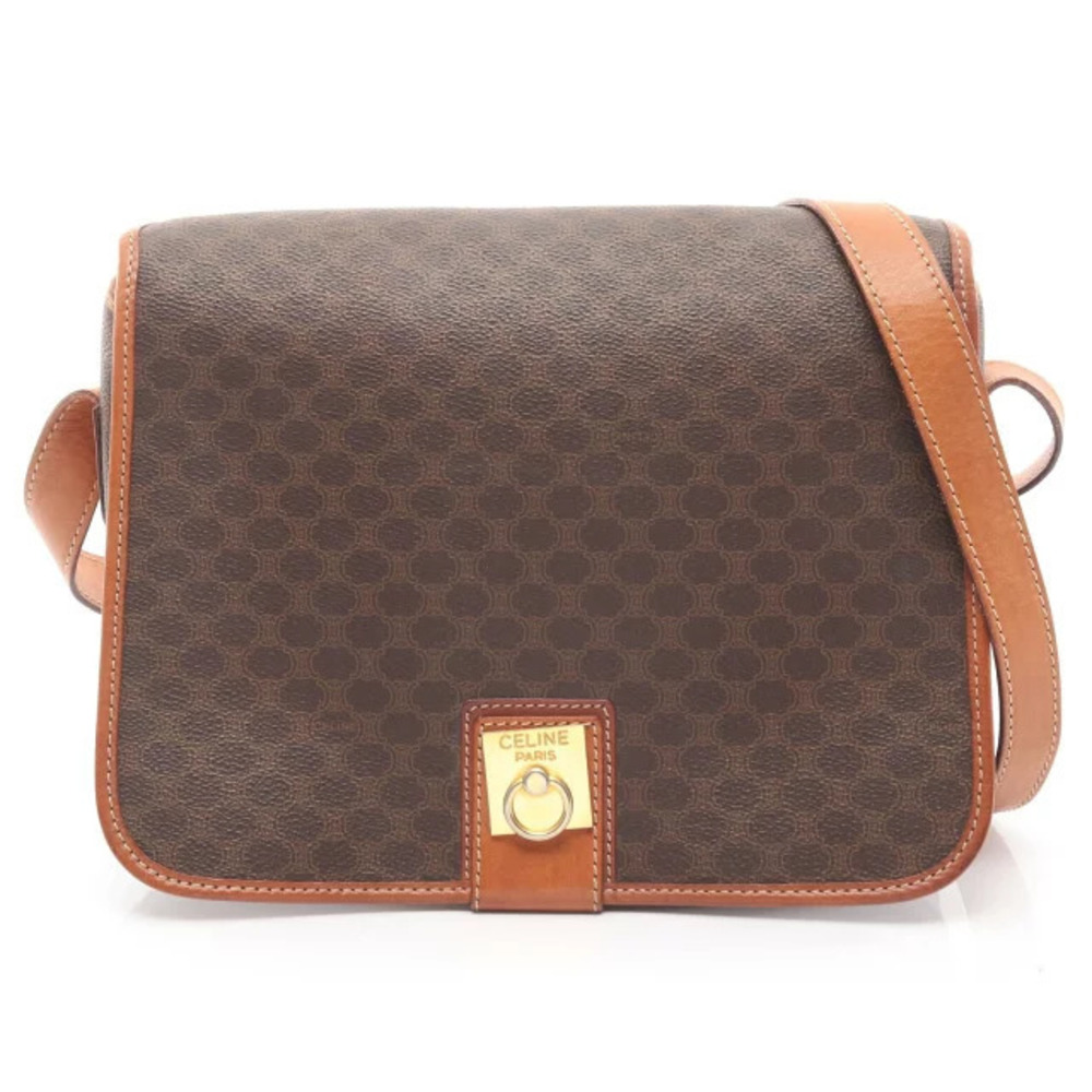 Celine Macadam Shoulder Bag Canvas Leather Brown